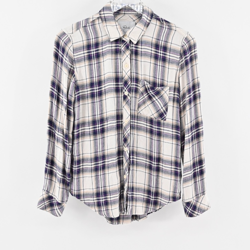 RAILS Hunter Top Womens Size S Button Blouse Stone Navy Fucshia Plaid Western